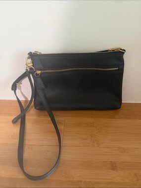 Orsyn Black Leather Crossbody with Gold Hardware